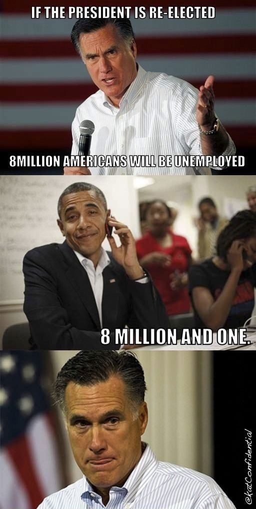Mitt Romney trở thành người thứ 8.000.001 mất việc khi Obama tái đắc cử.